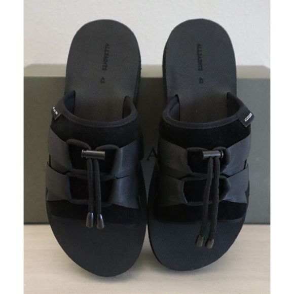 ALLSAINTS 34ZM0293 Men's Sz 10M Black Ryder Suede Drawcord Slide Sandals - Picture 12 of 13